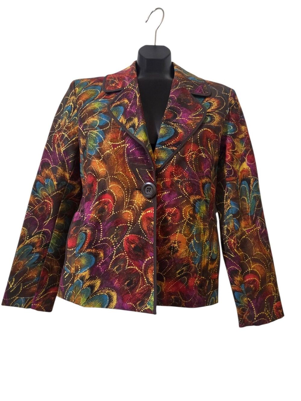 Chico’s Women’s 1 (8/10) Jewel Tones Lined One Button Blazer Jacket Pockets K191